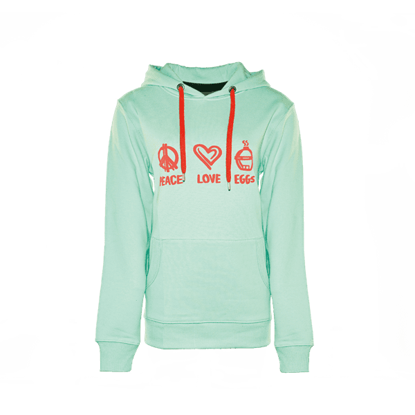 Picture of HOODIE PEACE, LOVE, EGGS MINT GREEN SMALL - DAMES